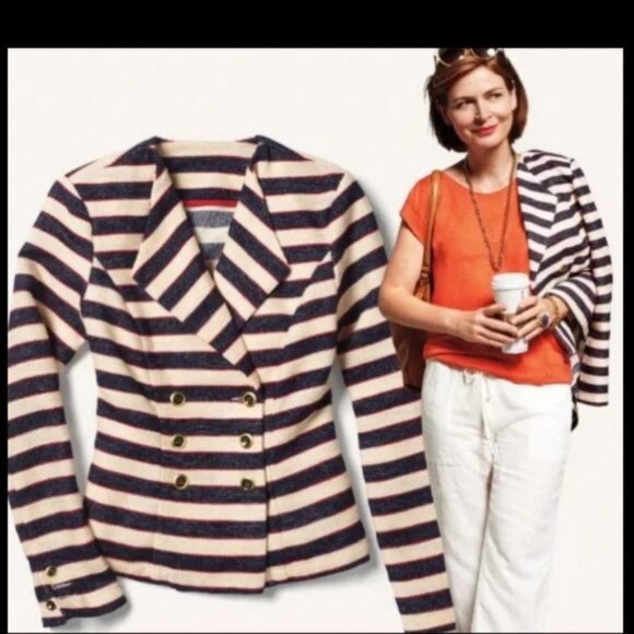 CAbi Collection Tweed Striped Nautical Blazer size 6 Sailor Preppy Pinup Twee - Picture 3 of 16